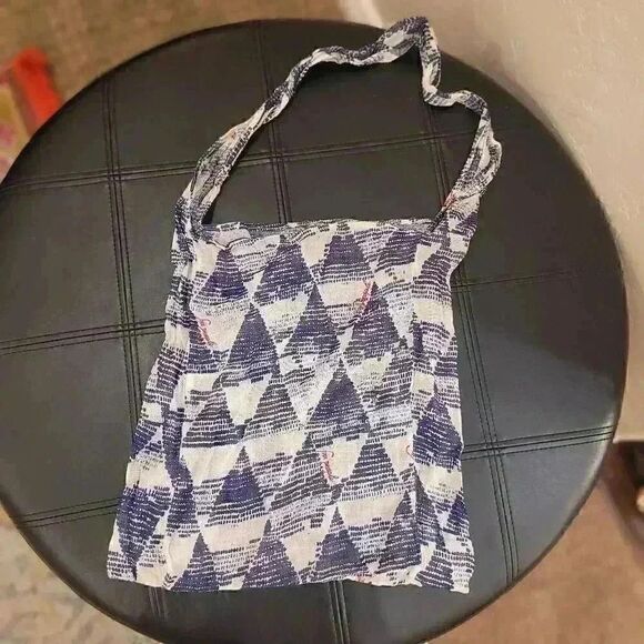 "FREE PEOPLE Linen TOTE BAG White/Navy/Pink 15.5"" w 14"" h 15.5"" strap drop NW - Picture 2 of 4